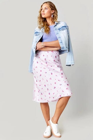 Back to School Outfit with Midi Skirt and Jean Jacket