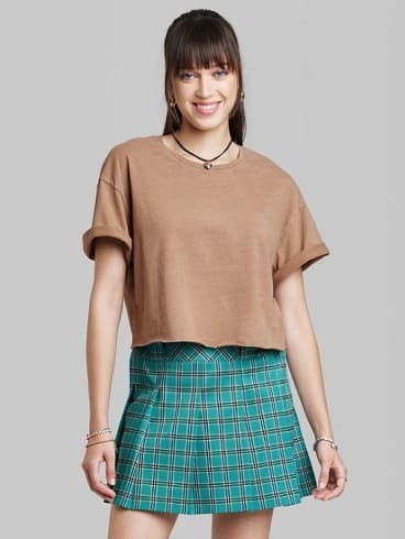 Back to School Outfit with Plaid Skirt and T-Shirt