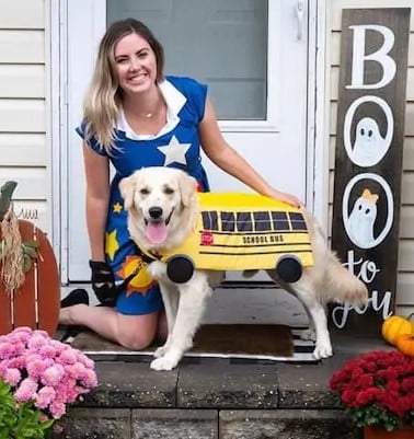 Dog and Owner Halloween Costume Miss Frizzle and Magic School Bus