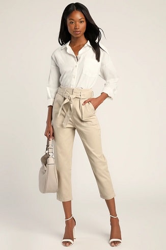 Cute Khaki Cargo Pants Outfit with Blouse