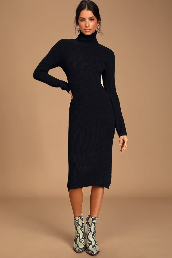 Midi Sweater Dress with Snakeskin Boots