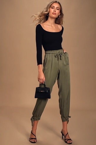 Olive Green Cargo Pants Outfit with Heels