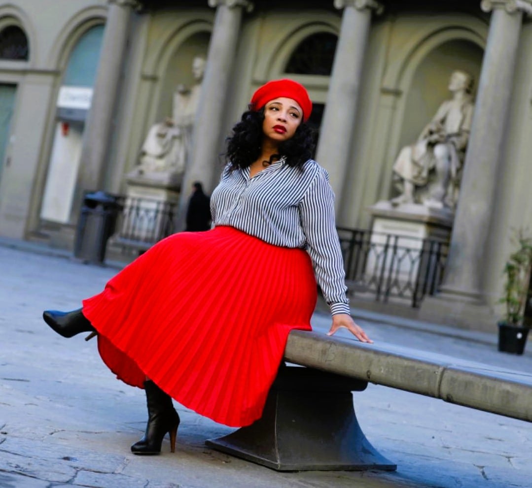 Red Pleated Skirt Outfit