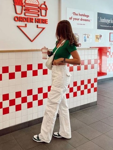 White Cargo Pants Outfit with Crop Top