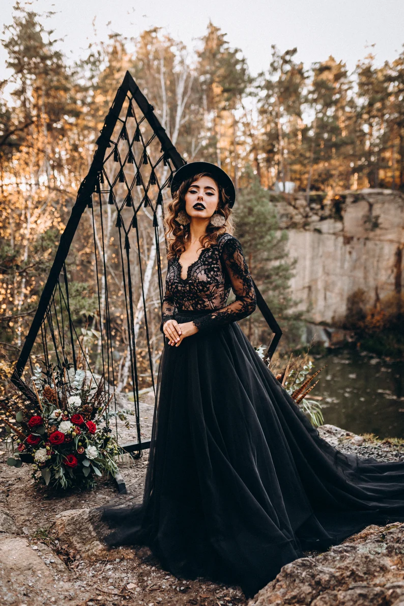 black gothic wedding dress boho