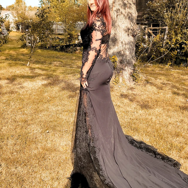 Black Gothic Wedding Dress with Long Sleeves