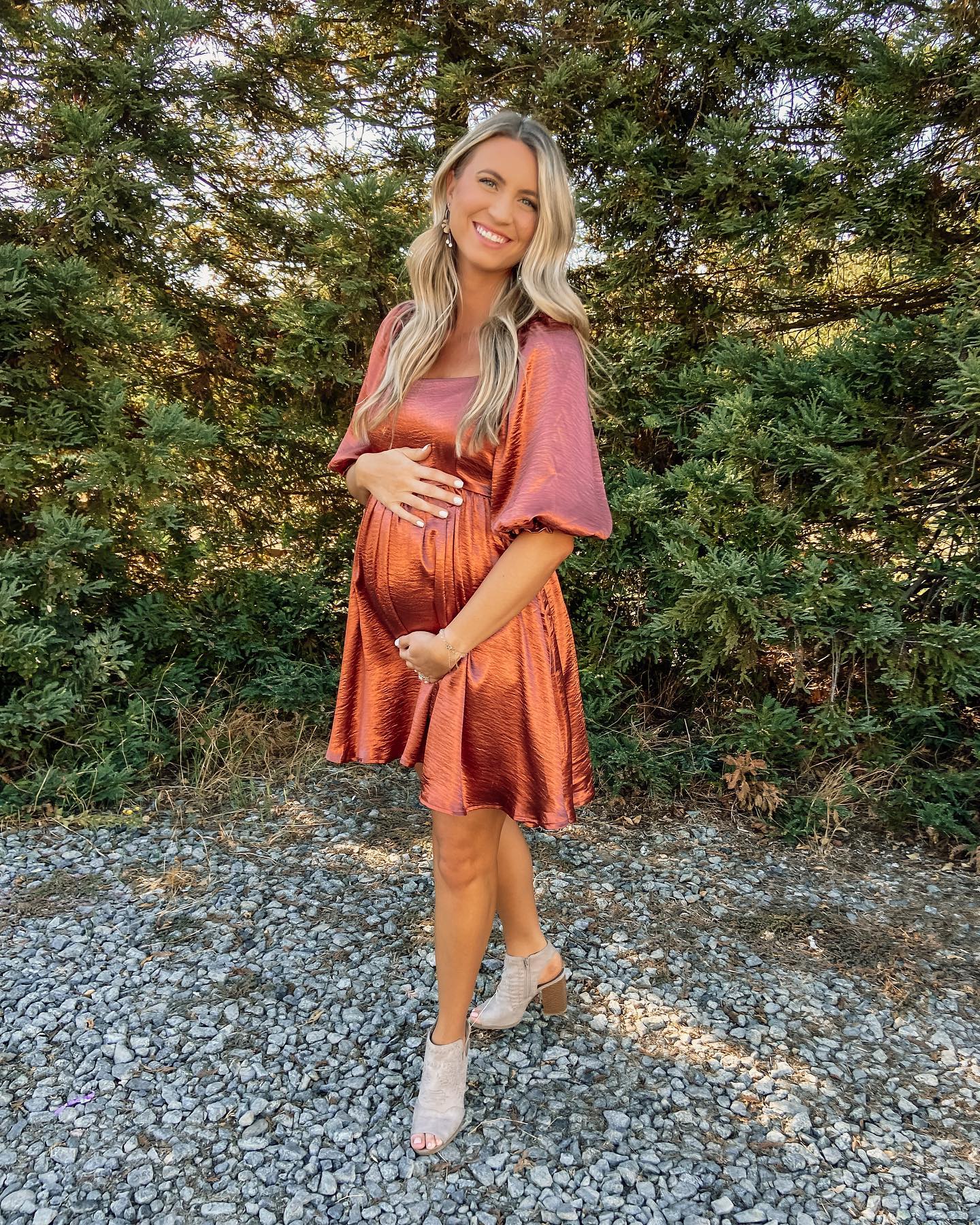Fall Maternity Dress in Rust Satin