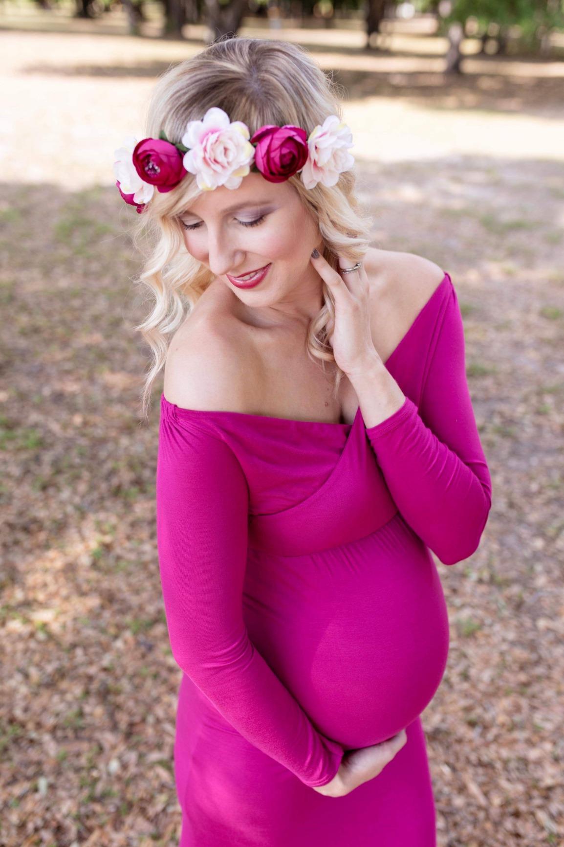 hot pink spring maternity photoshoot dress