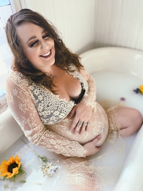 Maternity Milk Bath Photos Smiling