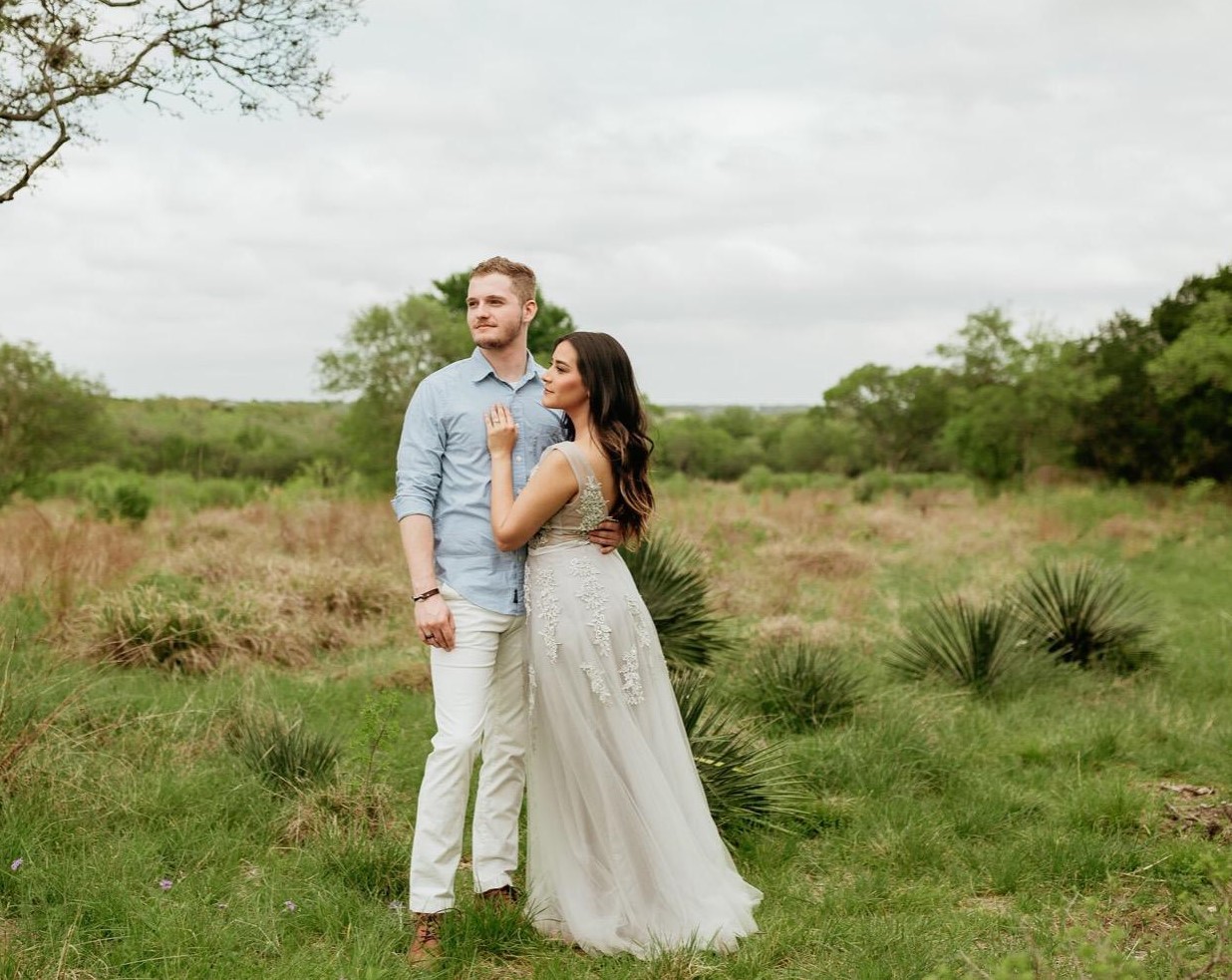 spring engagement photo dress light silver with v-neck