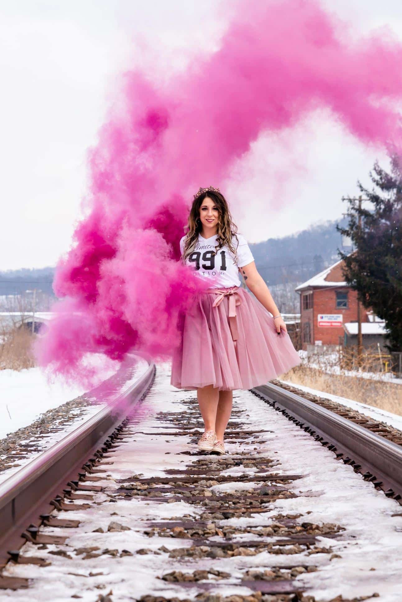Birthday Photoshoot Idea with Colored Pink Smoke