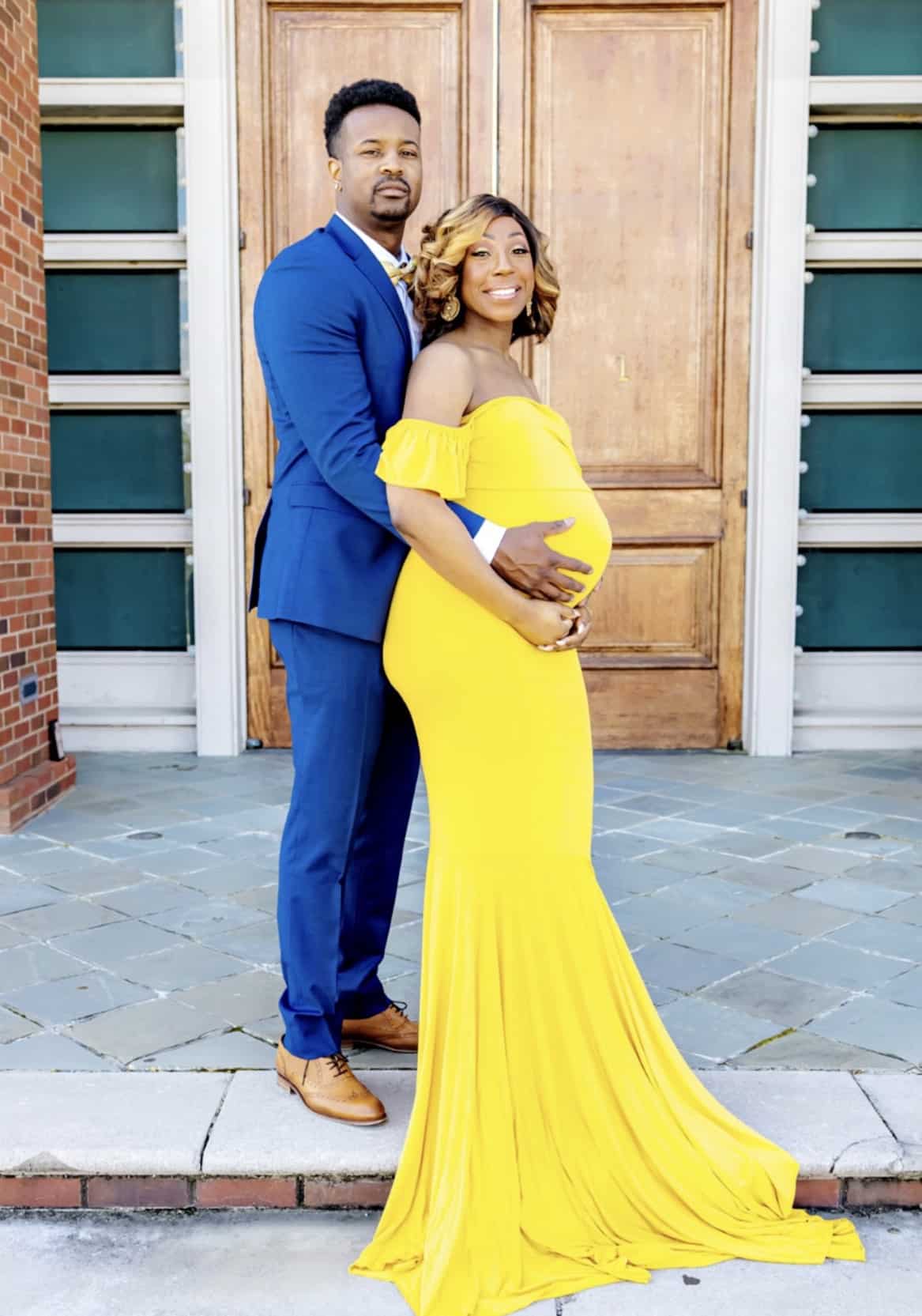 Black Couple Maternity Photos Blue and Yellow