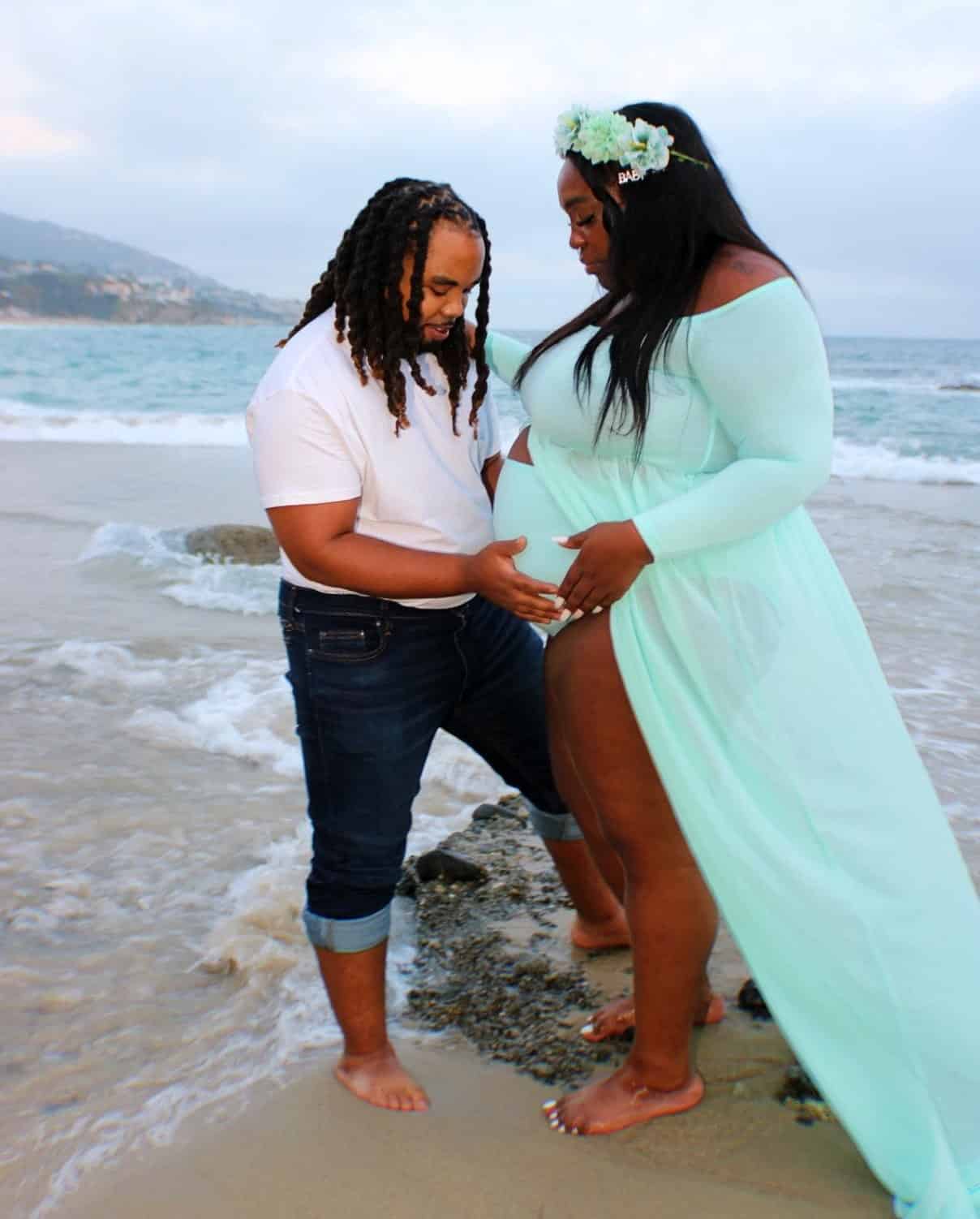 Black Couple Beach Maternity Photoshoot