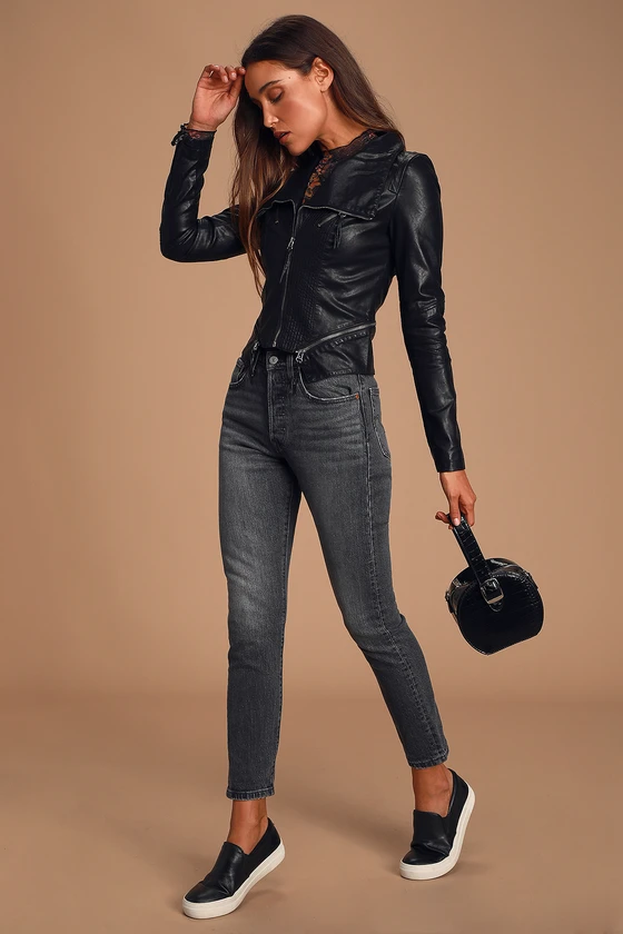 Black Leather Jacket Outfit with Jeans