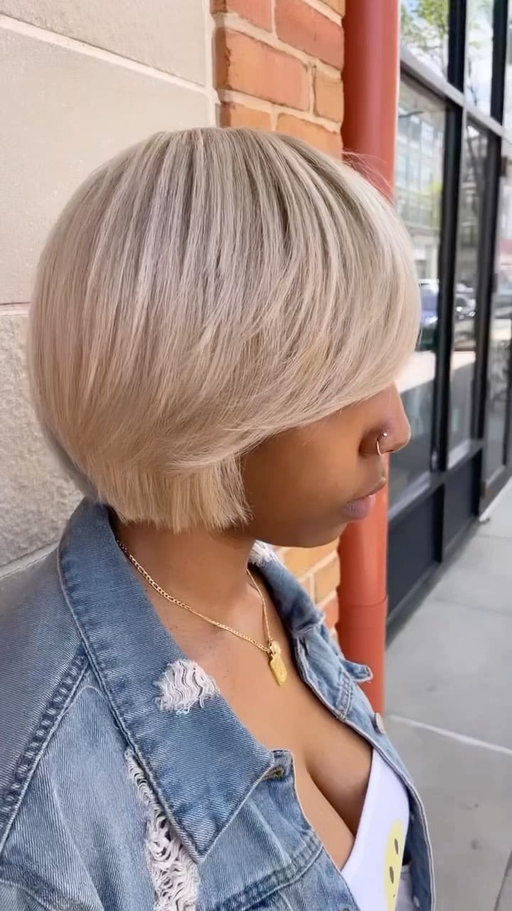 Blonde Hair on Black Woman with Chin-Length Hair