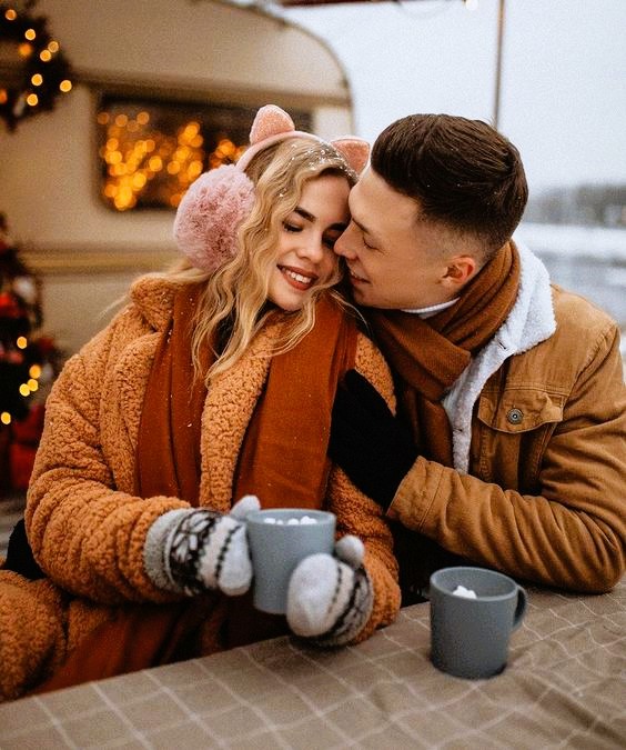 Christmas Couple Pictures with Hot Cocoa