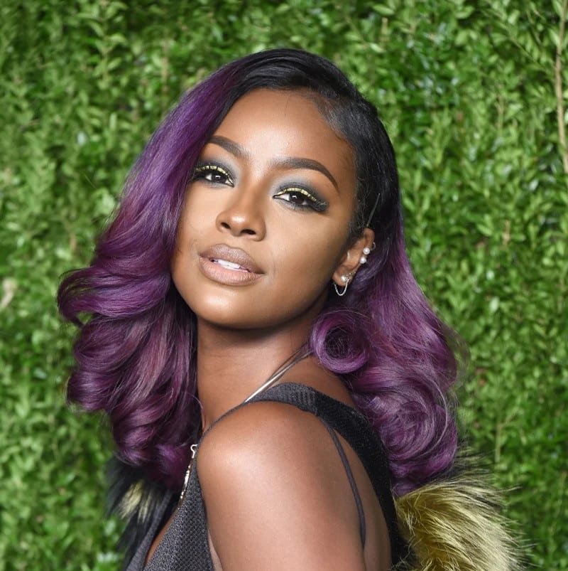 Dark Purple Hair on Dark Skin Woman
