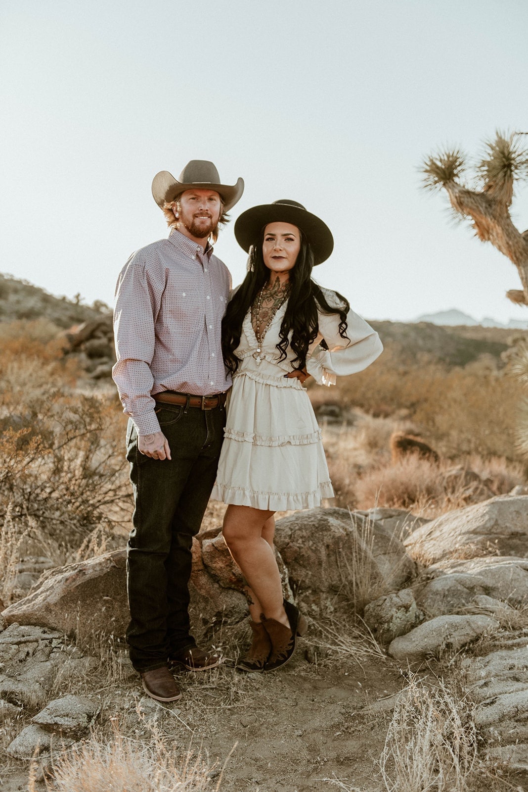 Desert Engagement Photos with Cowboy Hats