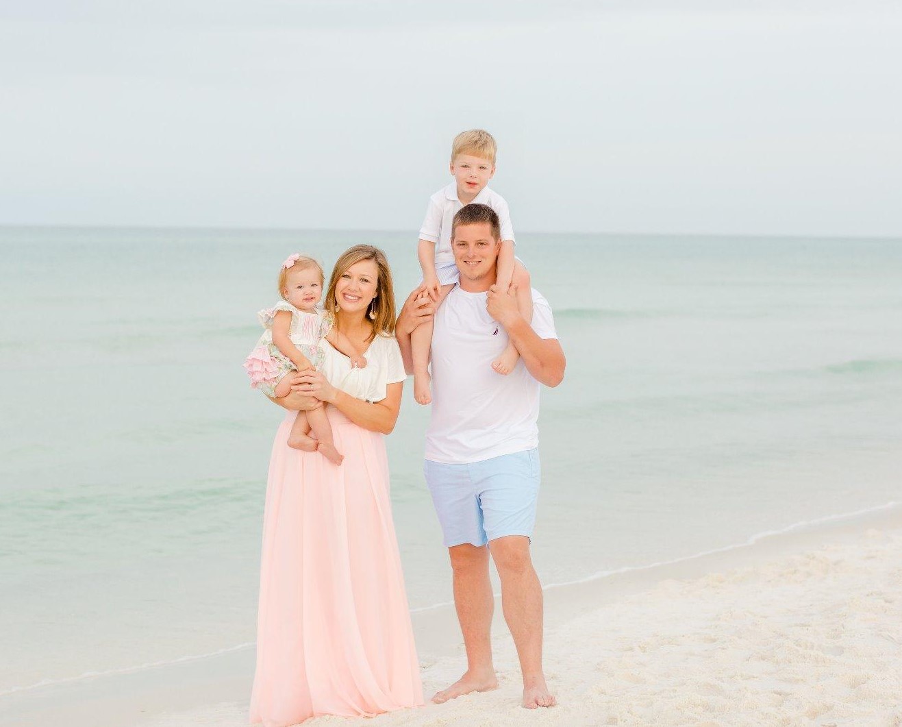 Family Beach Photo Outfits White and Pastel