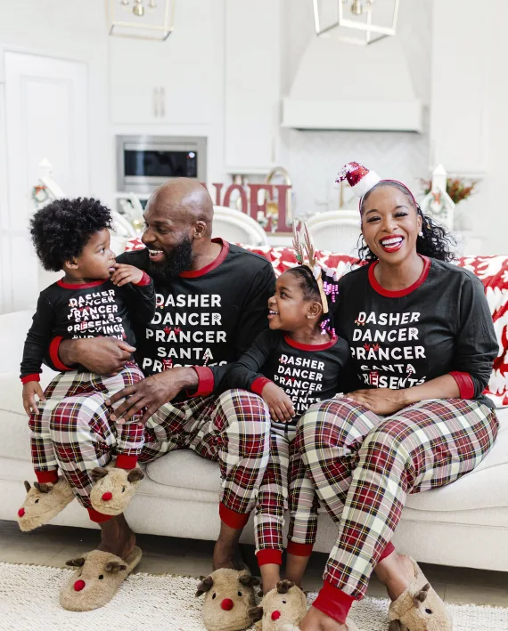 Family Matching Christmas Pajamas with Reindeer Dasher