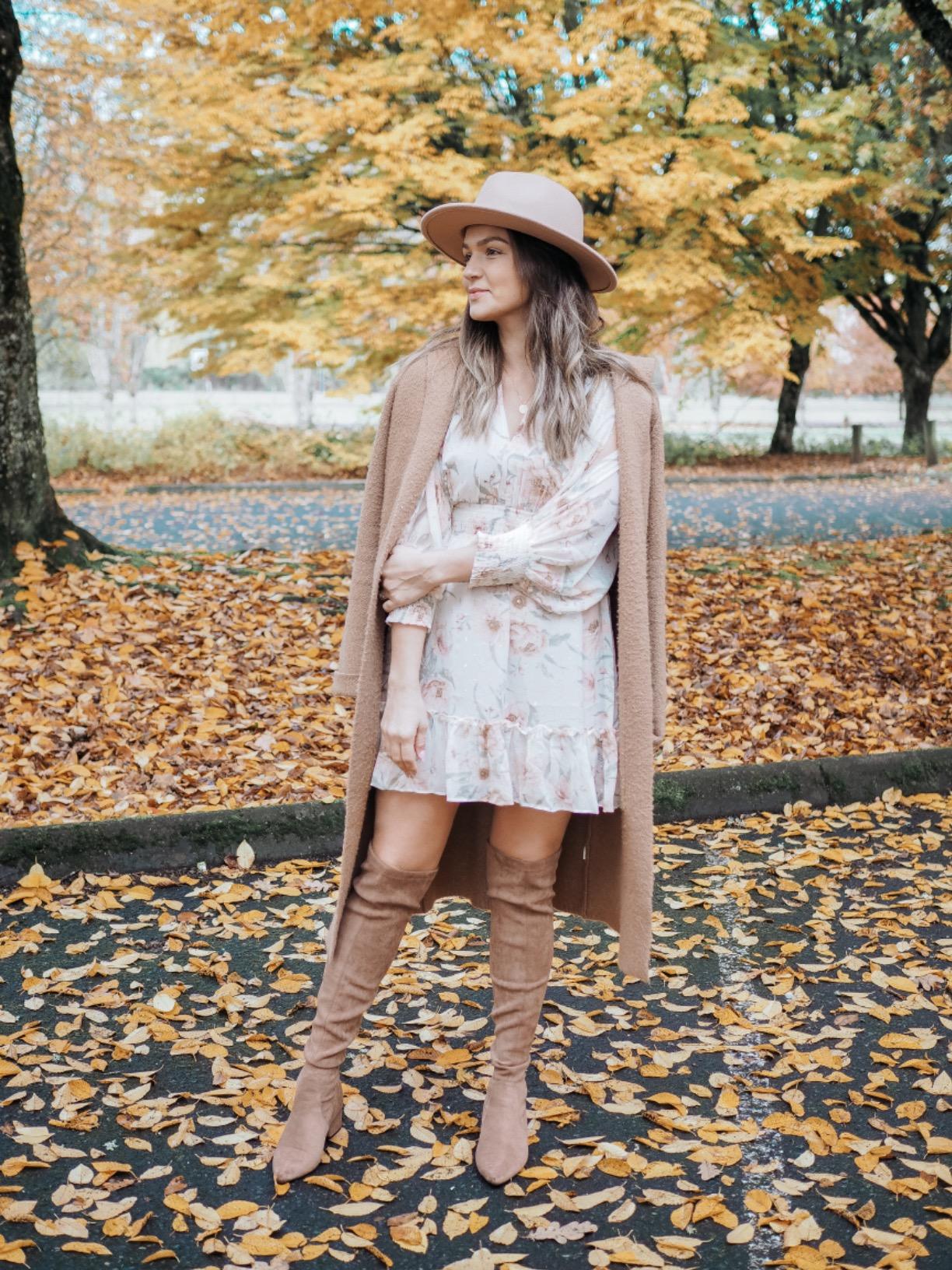 Thigh High Boots Outfit with Feminine Dress