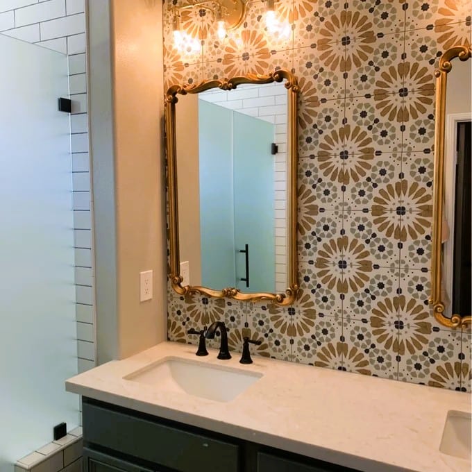 Gold Anthropology Primrose Mirror Look a Like in Bathroom