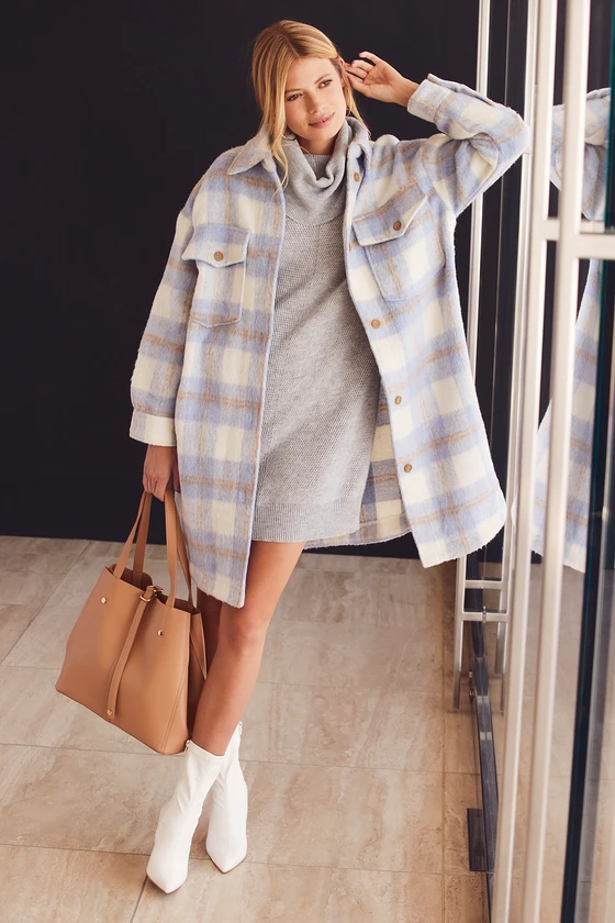Grey Sweater Dress Outfit with Shaket