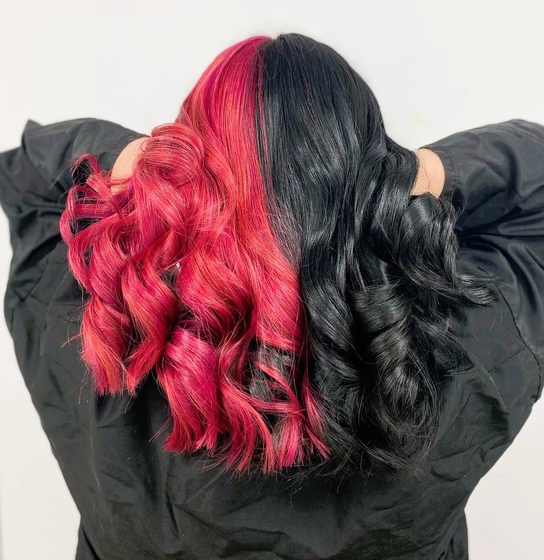 Half Pink and Black Hair Curls