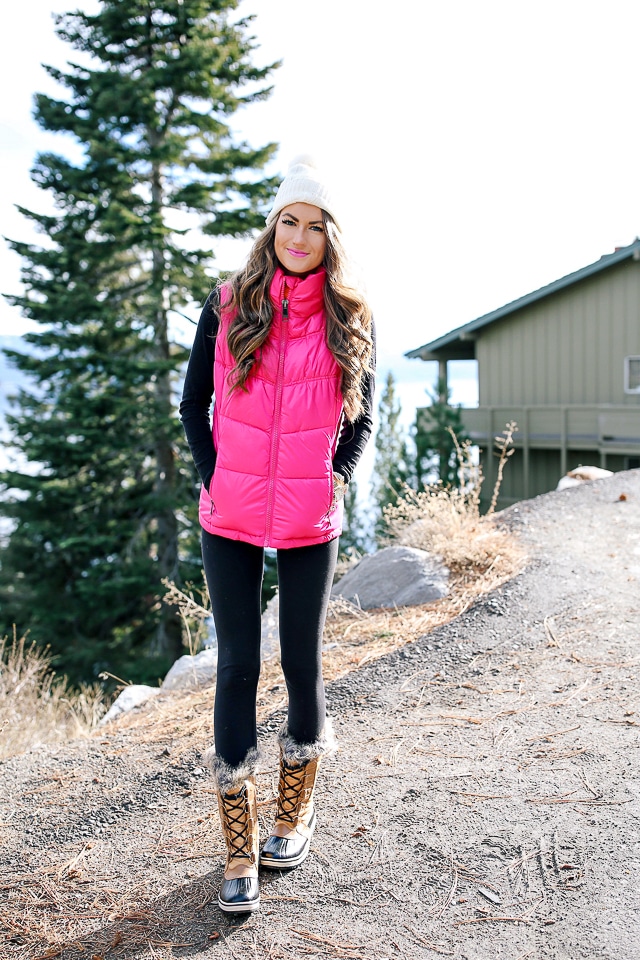Hot Pink Puffer Vest Outfit
