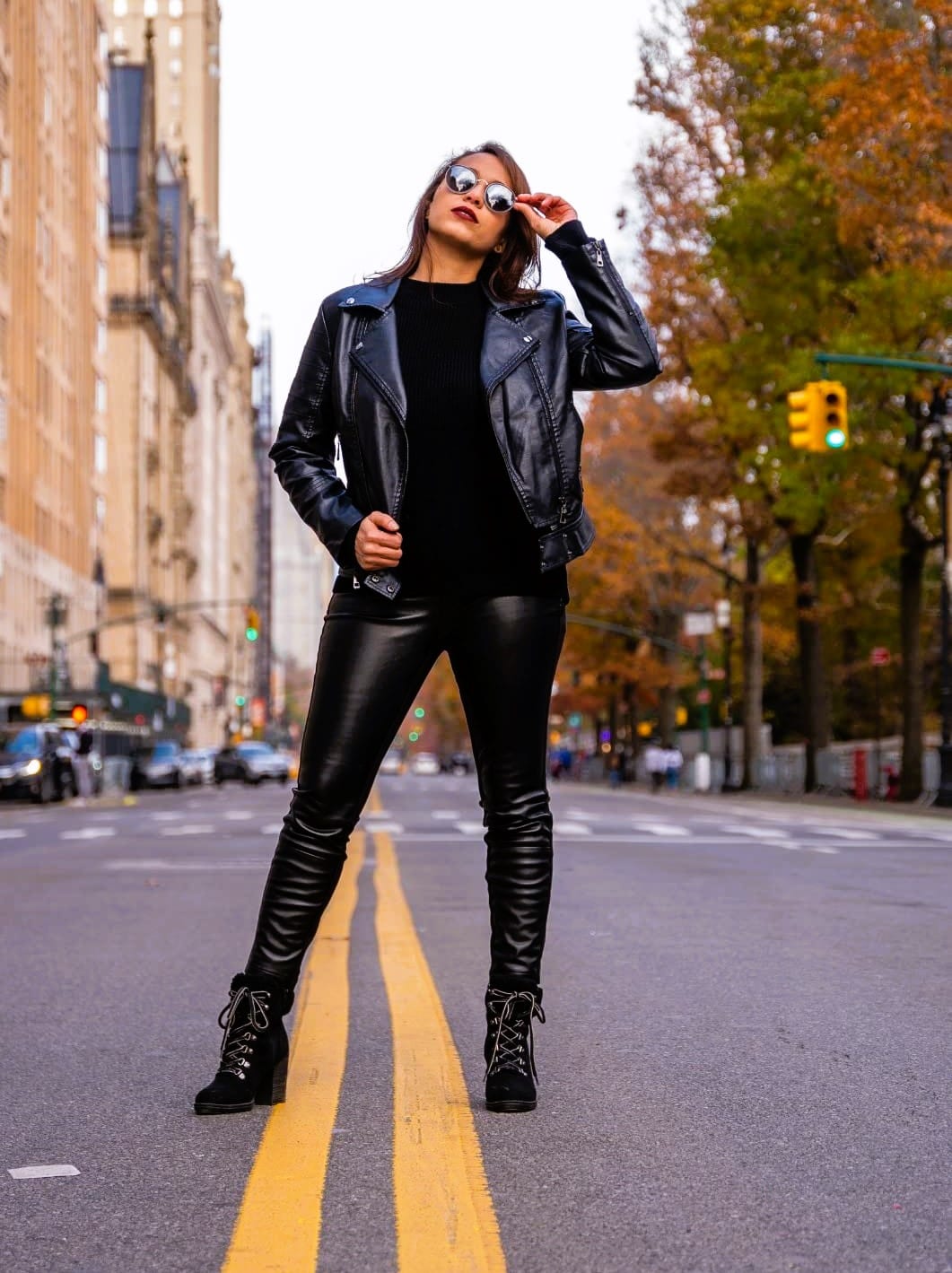 Leather Jacket Outfit with Faux Leather Leggings