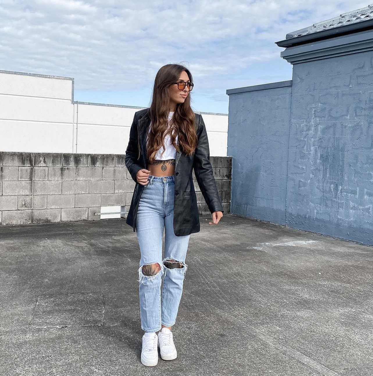Long Leather Jacket Outfit with Jeans