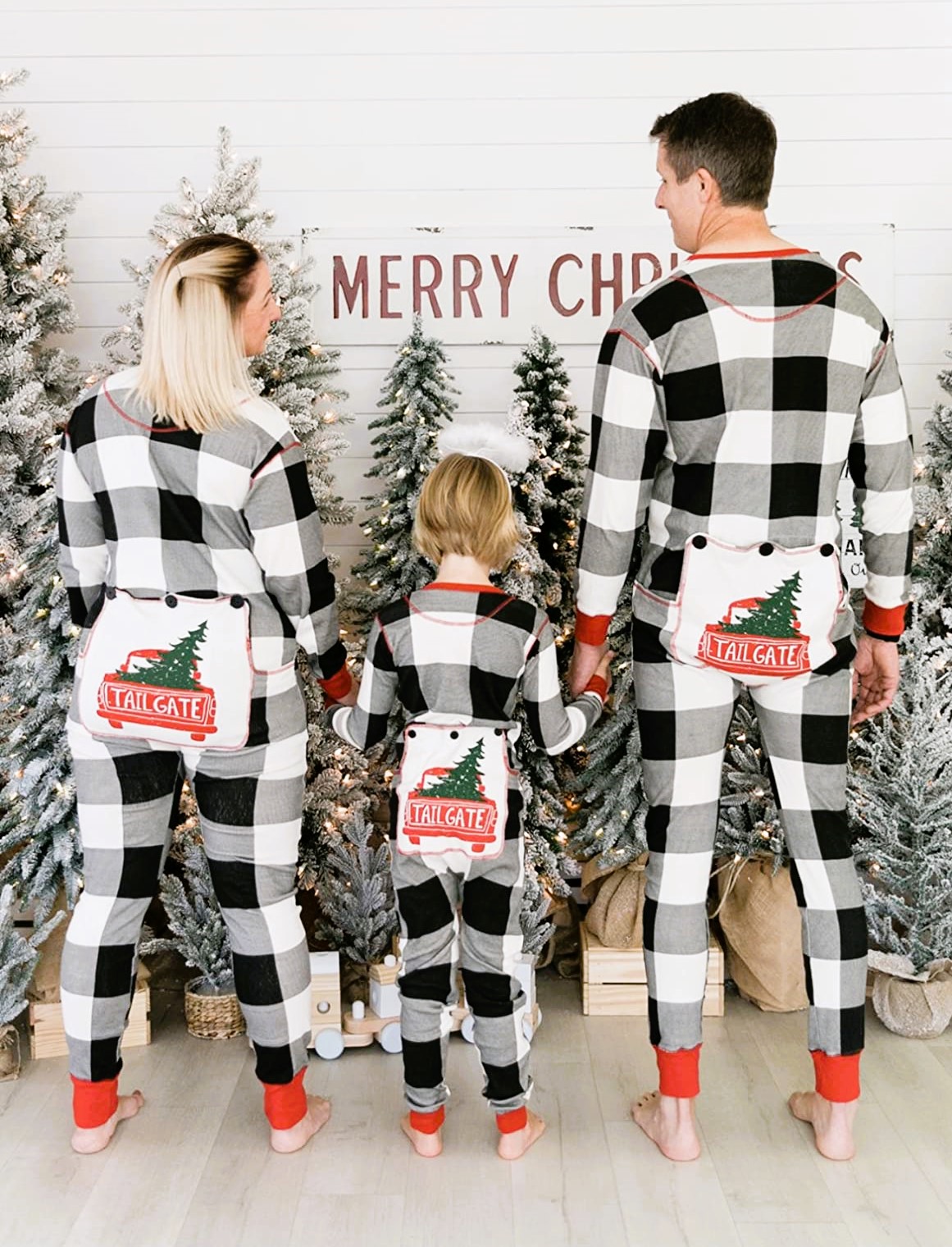 Matching Family Christmas Pajamas Black and White Plaid