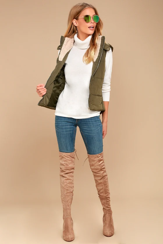 Olive Green Puffer Vest Outfit