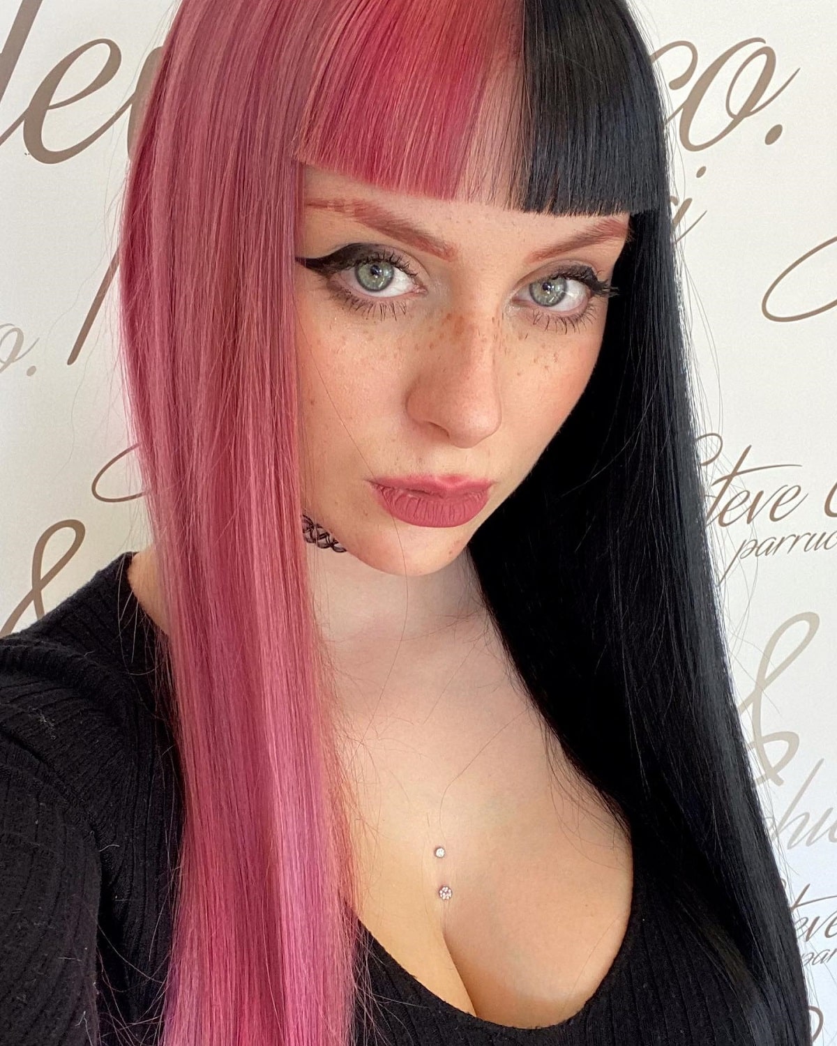 Pink and Black Hair Half and Half