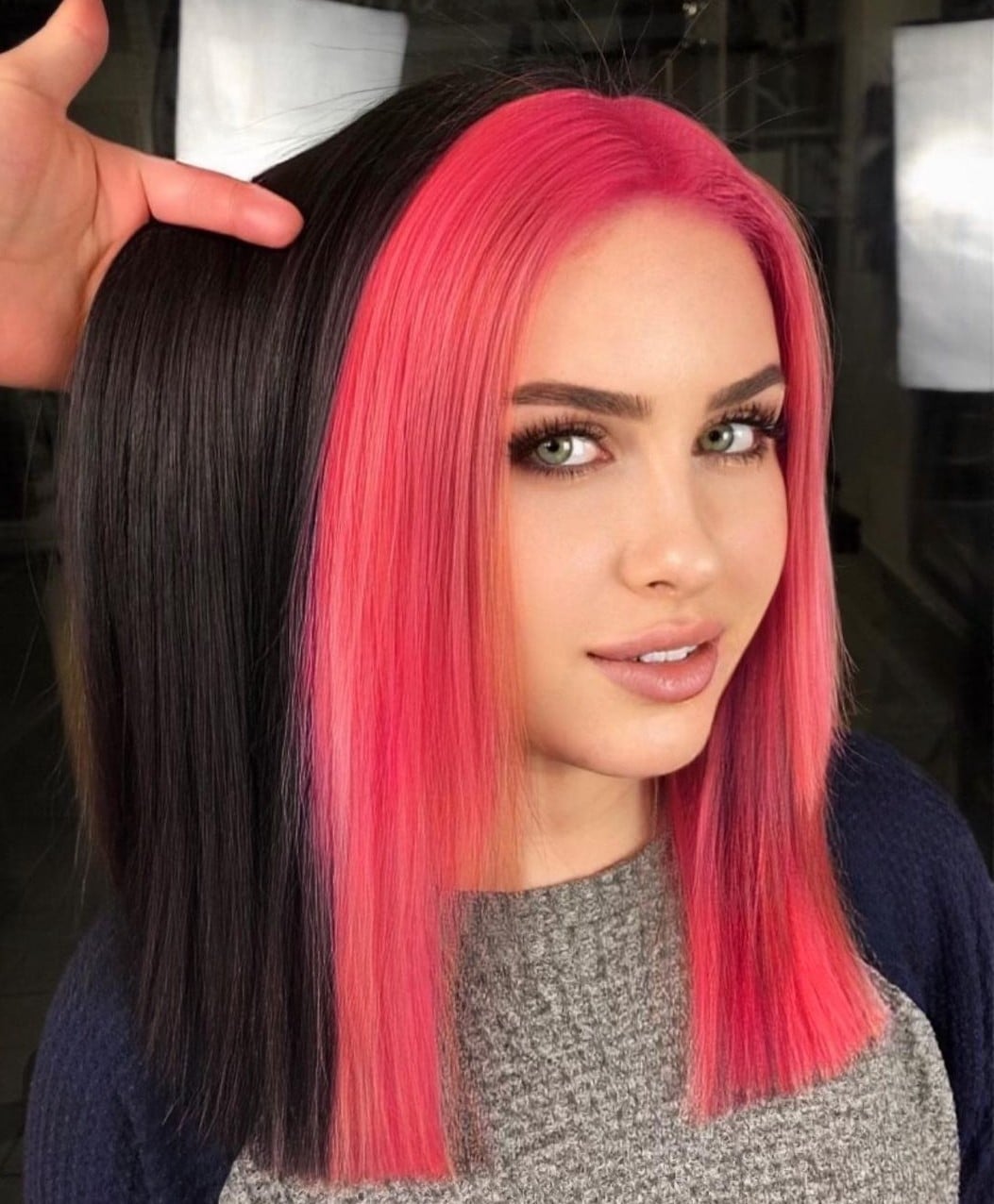 Pink and Black Hair Medium Length