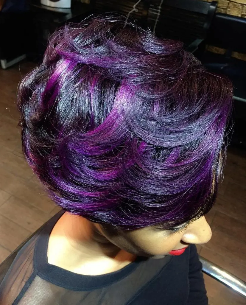 Purple Highlights on Dark Black Hair