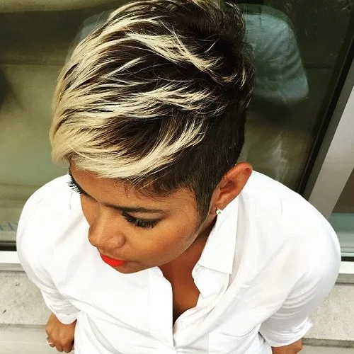 Short Black Hair with Blonde Highlights