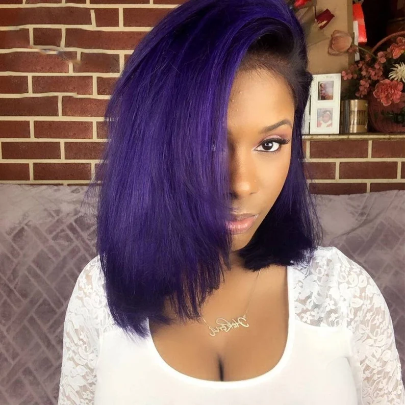 Shoulder Length Purple Hair on Dark Skin
