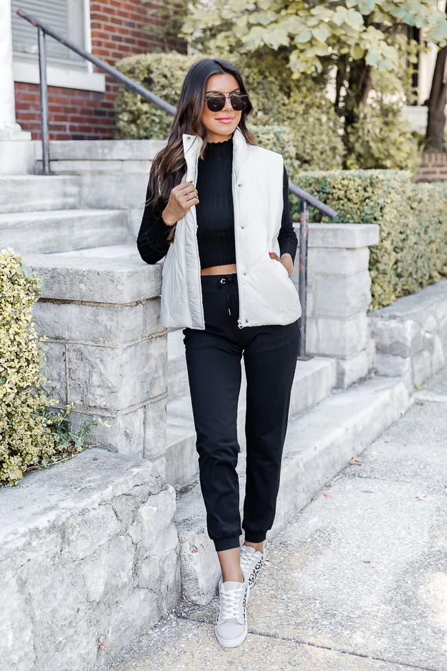 White Puffer Vest Outfit