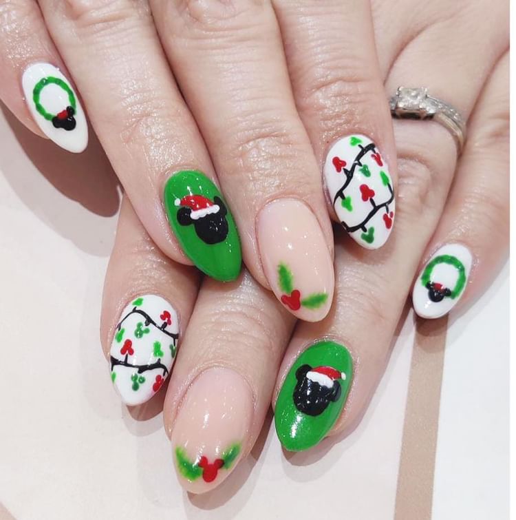 Disney Christmas Nails Green and White