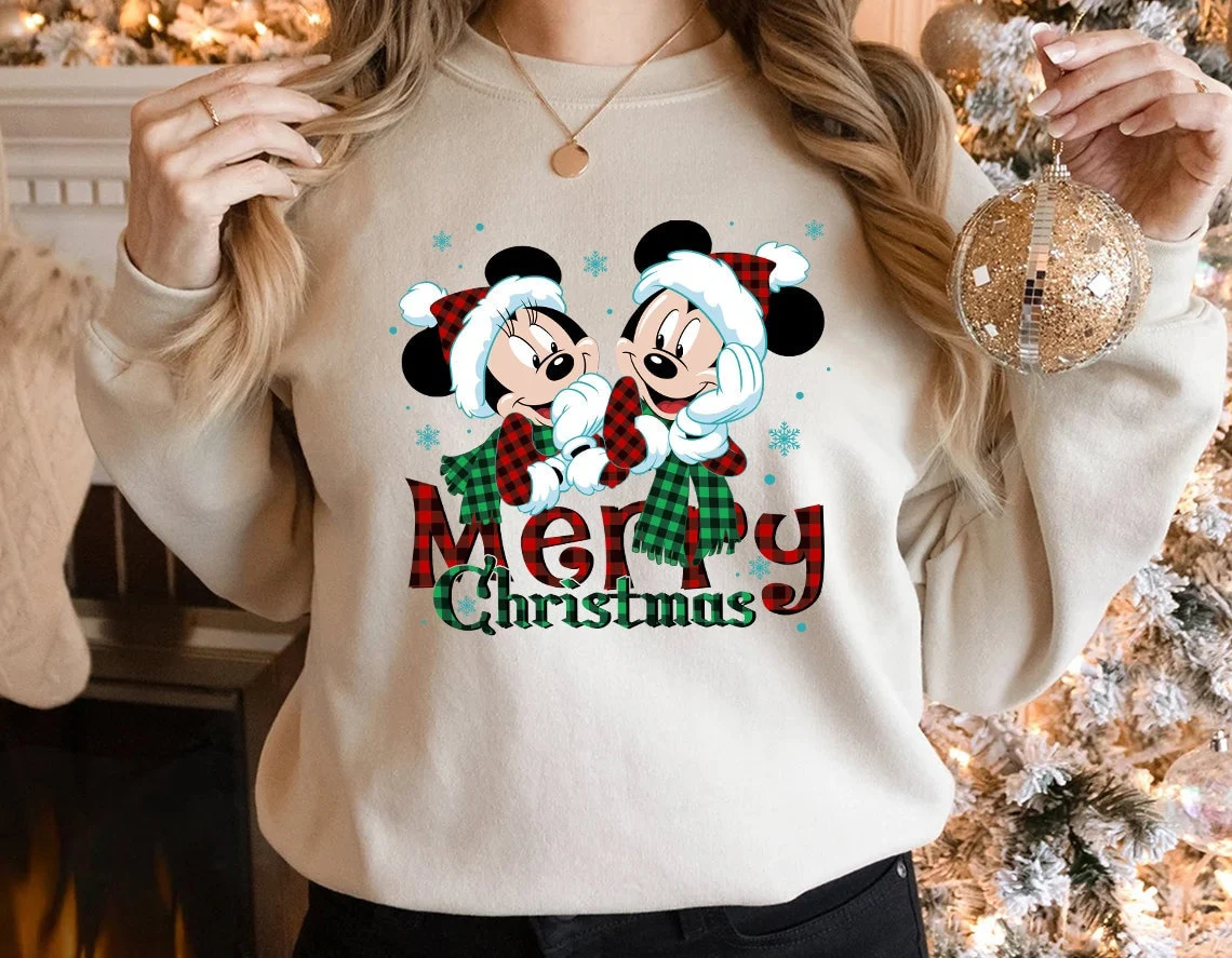Disney Christmas Sweatshirt Merry Christmas with Minnie and Mickey Mouse