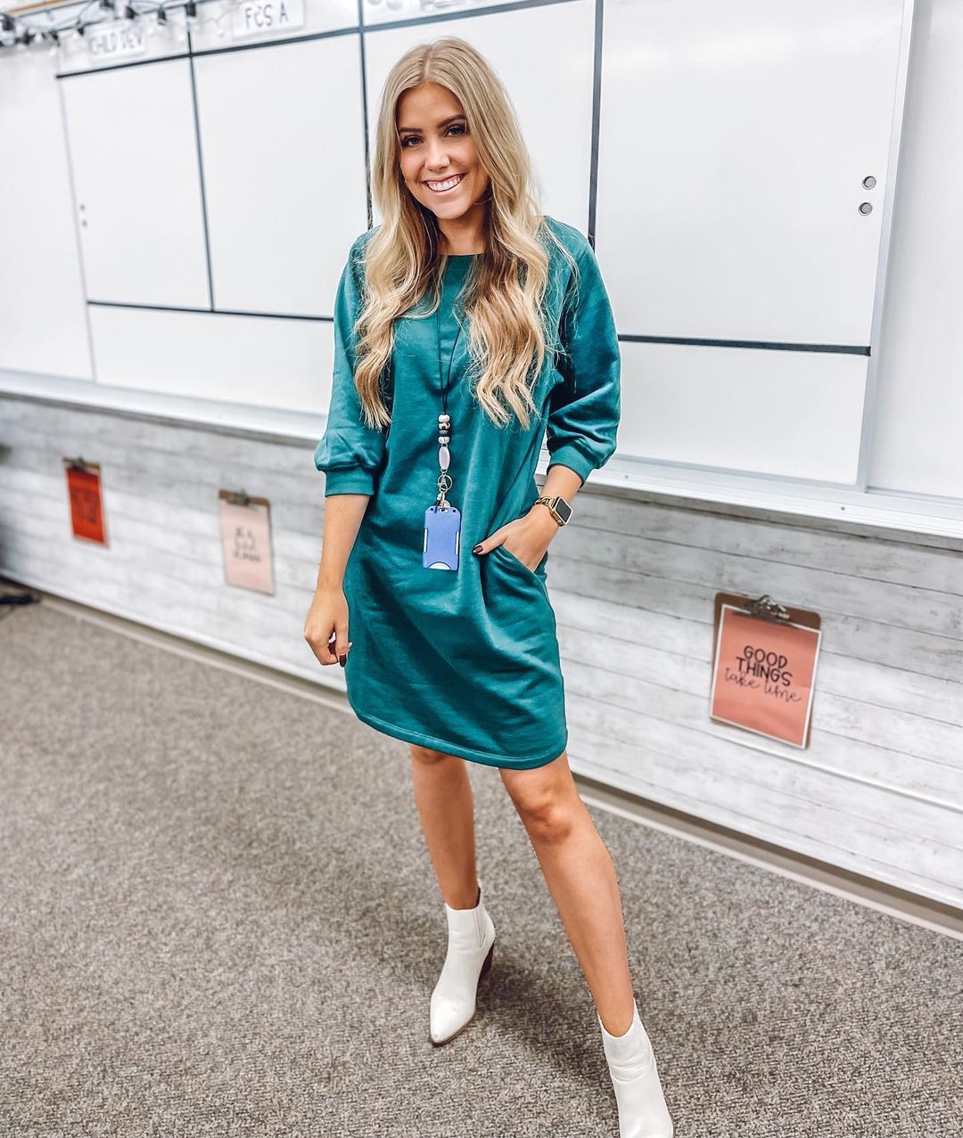 Affordable Fall Teacher Outfit with Sweatshirt Dress