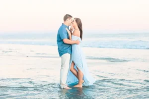 beach engagement photoshoot dress in light blue
