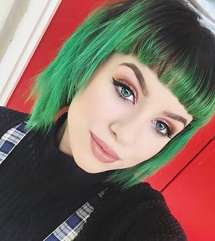 Black and Green Hair with Pale Foundation for Makeup