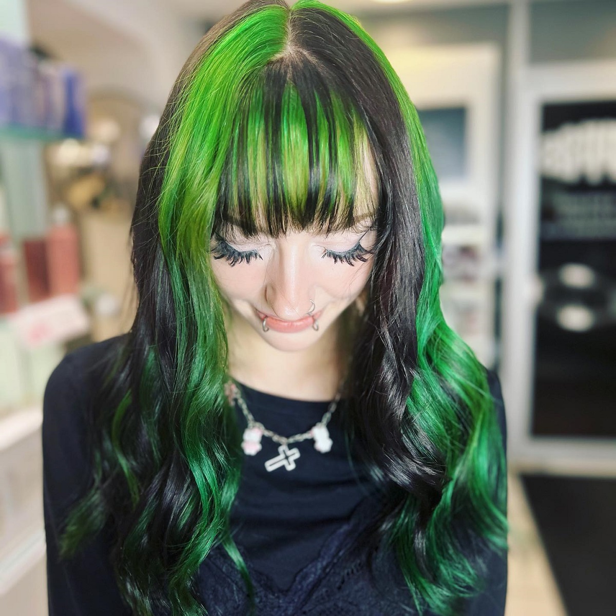 Black and Green Hair with Bangs