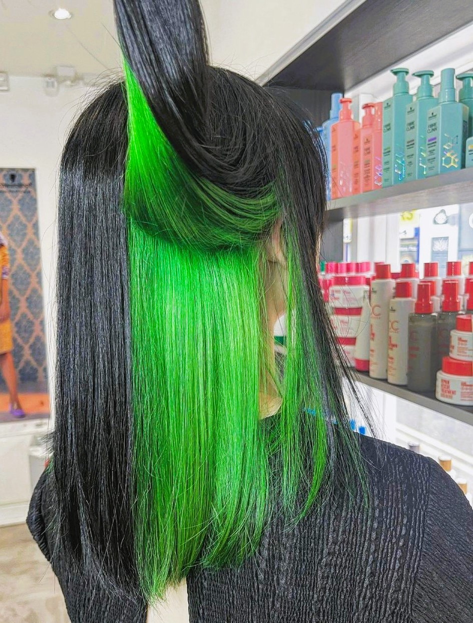 Black Hair with Green Under