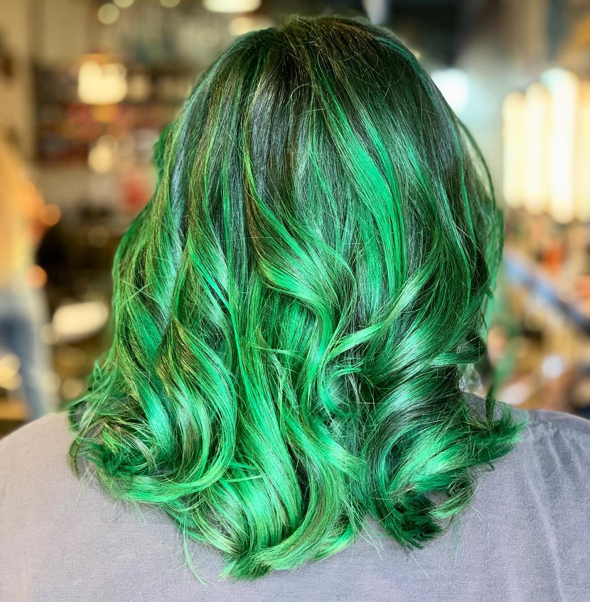 Bright Green and Black Balayage Hair