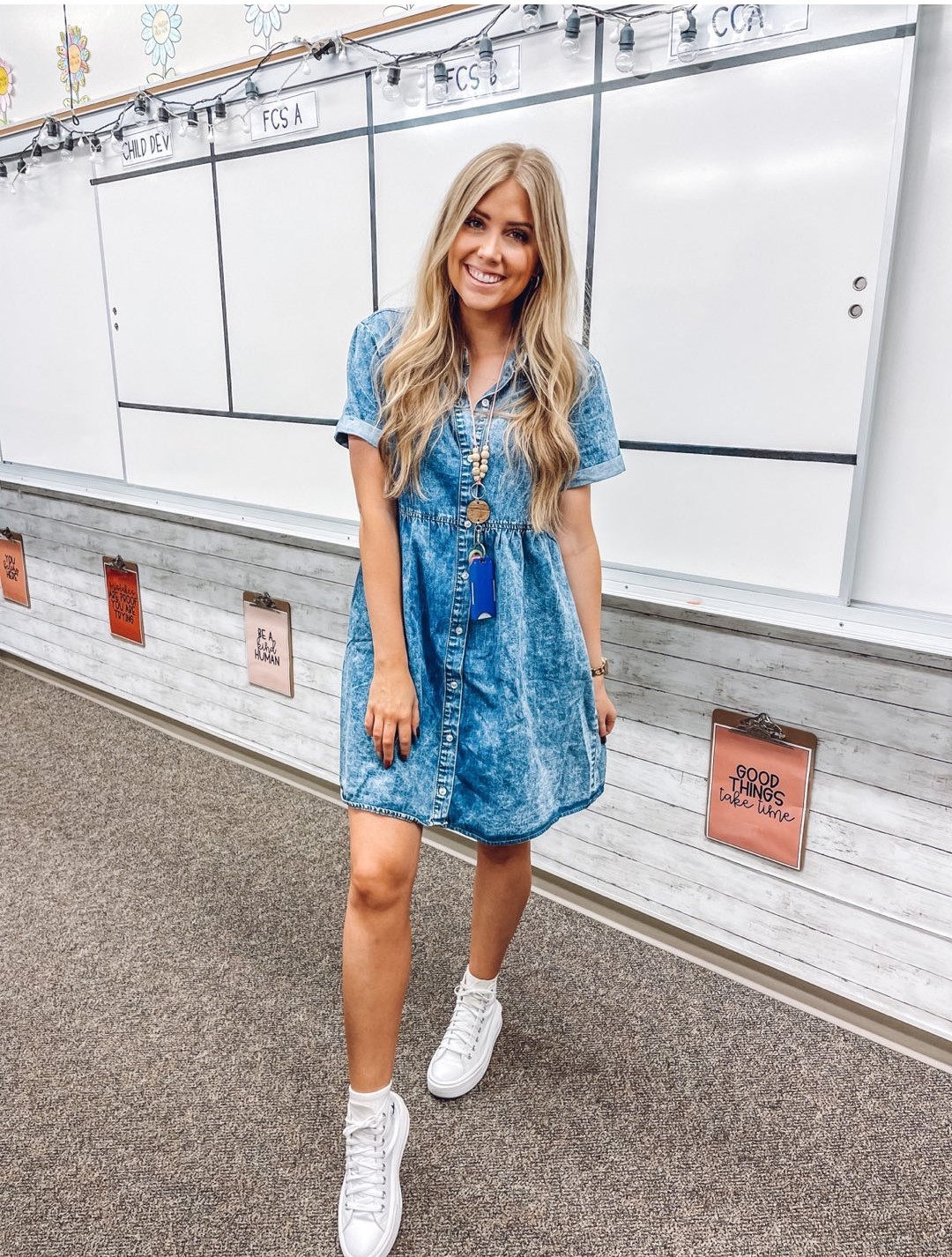 Casual Teacher Outfit with Jean Dress