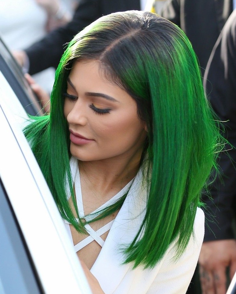 Celebrity with black and green hair Kylie Jenner