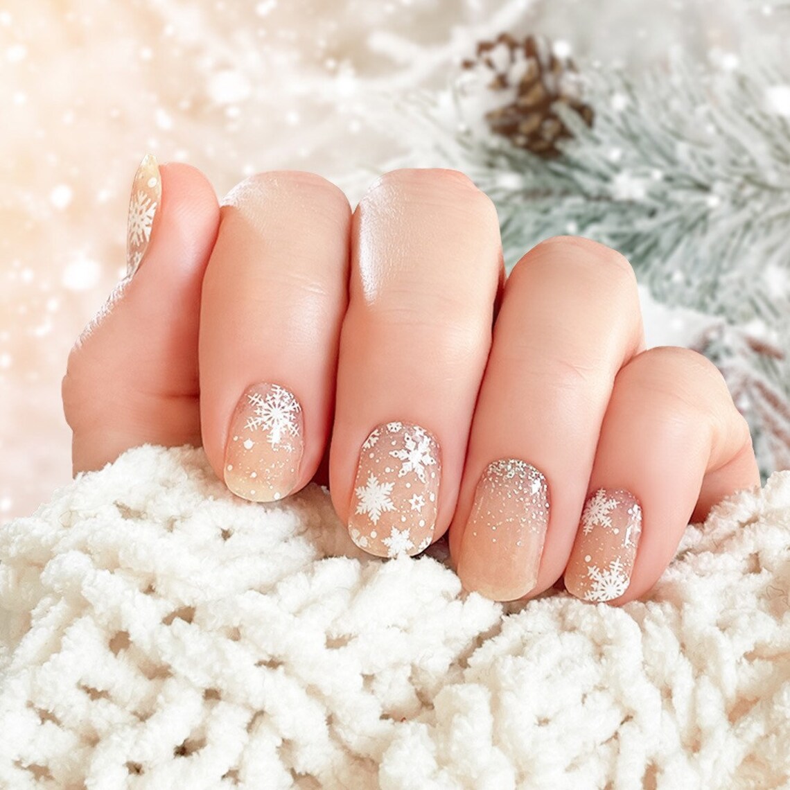 Christmas Nails Snowflakes and Clear Base